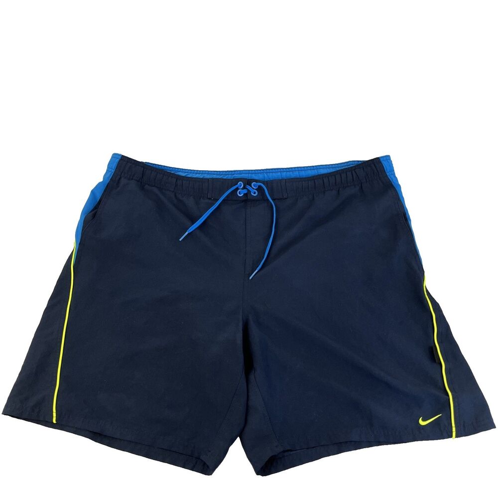 Mens Nike Board Shorts Swim Trunks Sz XXL Navy Blue Neon Yellow